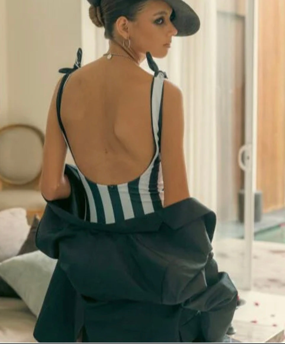 Via Bella - reversible ribbon one piece Stripes & Black