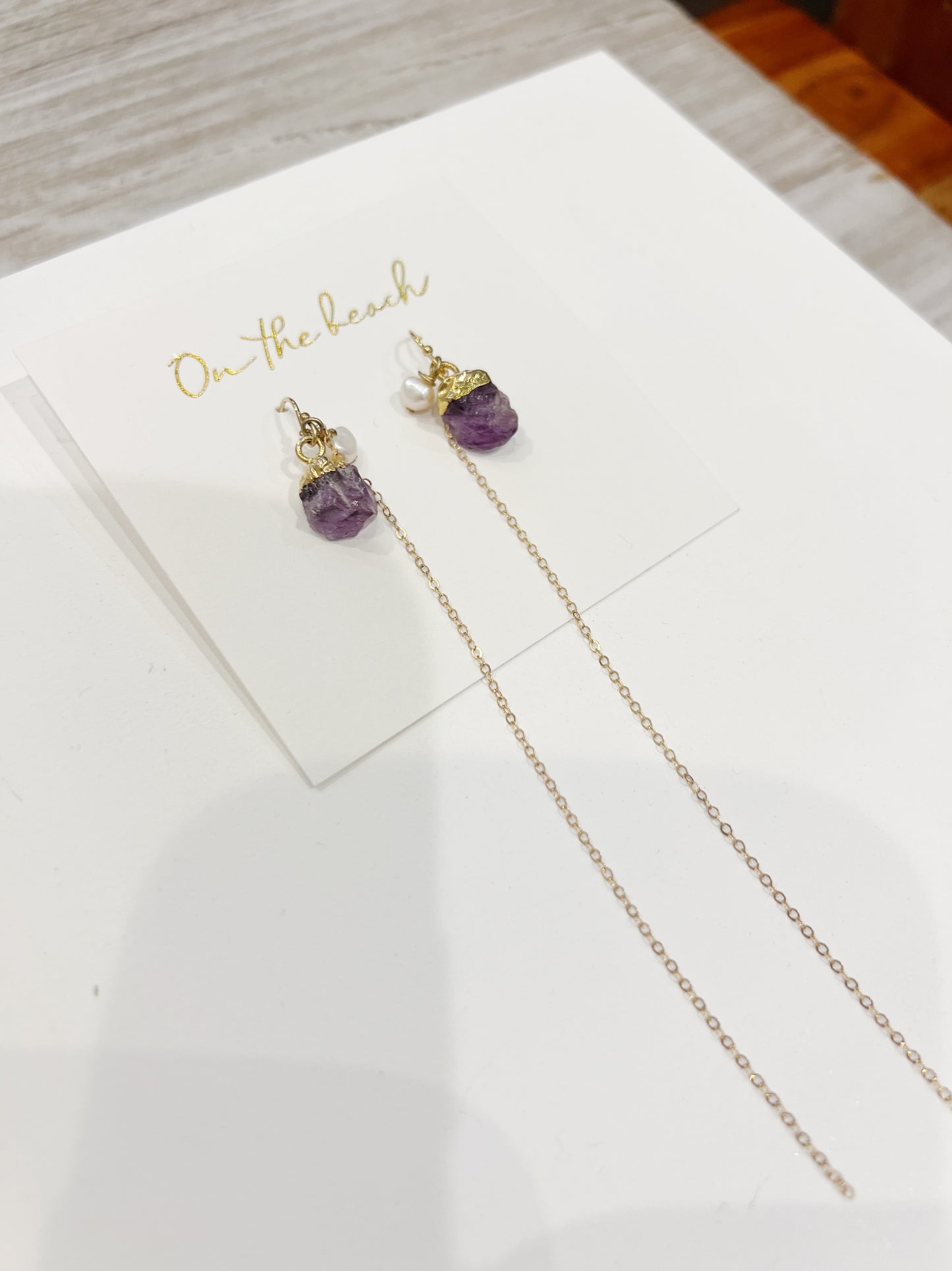 OB268-chain stone earrings 14kgf