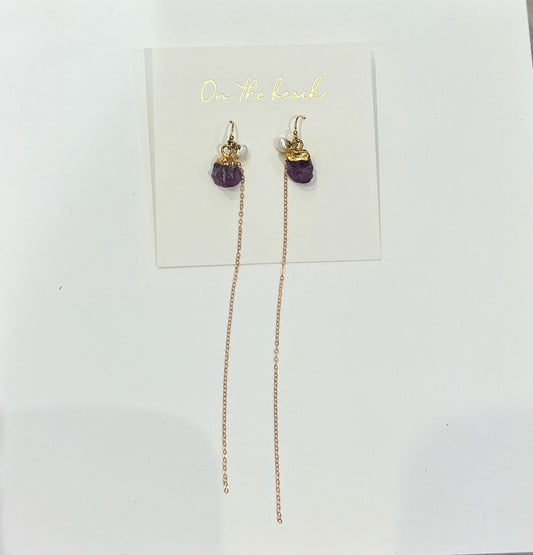 OB268-chain stone earrings 14kgf