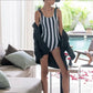 Via Bella - reversible ribbon one piece Stripes & Black